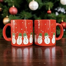 Vintage Waechtersbach Christmas Mugs Red Snowman Germany 12oz Excellent Pair picture