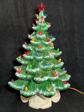 VTG-1970 18” Atlantic Mold Ceramic Flocked Musical Christmas Tree White Base-3Pc picture