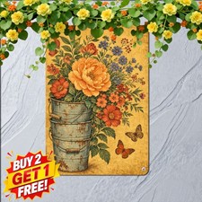 Three Stacked Rusty Flower Buckets Garden Metal Tin Sign Patio Porch Plaque picture