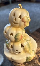 Vtg Lenox Halloween 3 Stacked Happy Jack-O-Lantern Pumpkins Figurine Pale Orange picture