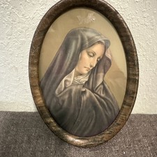 Vintage Oval Framed Madonna Picture Shades of Brown Metal Frame 7 ins tall picture