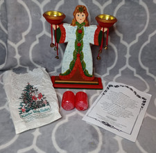 VTG Kathe Wohlfahrt Wooden Candleholder Christmas Angel Rothenburg Germany picture