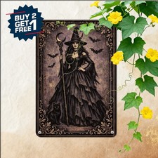 Vintage Purple Witch Halloween Metal Sign Retro Magic Decor Plaque 8x12 picture