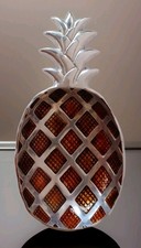 Vintage Pewter Silver PINEAPPLE enameled Diamonds decorative bowl 7