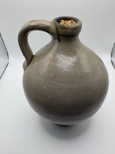 Pre-Civil War Antique 7” Ovid American Salt Glaze Stoneware Jug with Cork picture