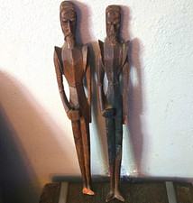 African Handmade Hand-Carved Wooden Figurines/Statues Pair, Provenance N/A picture