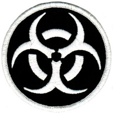 BIOHAZARD SYMBOL embroidered iron-on PATCH WHITE BLACK applique WARNING SIGN new picture
