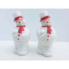 Vintage 1950s Rosbro Hard Plastic Snowman Christmas Candy Container MCM Pair picture