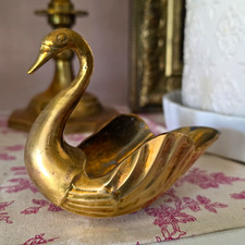 Vintage Brass Swan Figurine Trinket Dish picture