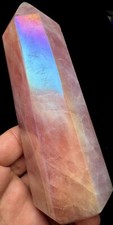 508g Angel Aura Pink Rose Quartz Crystal Platinum &Silver Coated Rainbows s767 picture