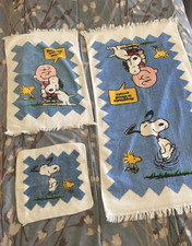 Vintage Tastemaker Peanuts Snoopy Woodstock & Charlie Brown Towel 3 p. set 1965 picture