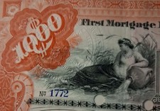SLING'S 🪙1900's Beech Creek Railroad Co  dated $1,000 Railway Bond - Gorgeous picture