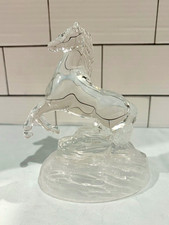 Vintage 1970s French Glass Crystal Rearing Horse Figurine picture