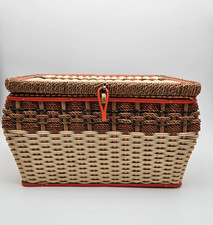 Vintage Wicker Woven Sewing Basket Box Lined picture