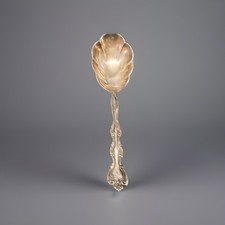 Vintage Silver Plated Shell Serving Spoon Ornate Handle Antique Flatware 9
