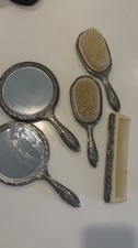 Vintage Vanity Set 5-Piece 2 Mirrors-Hairbrush 2 Comb, Silver-Plated picture
