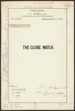 1892 Trademark S F Myers Globe Watch Cases Movements Registered Jan 5 picture