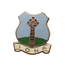 Vintage Scotland Iona Lapel Pin Badge Shield Shape Celtic Cross Souvenir picture