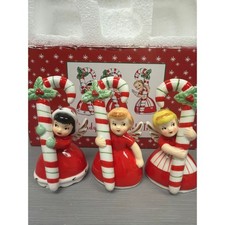 Candy Cane Girl Angel Trio Figurines Reproductions from Vermont Country Store picture