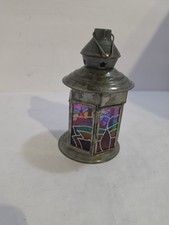 Vintage Metal Candle Holder Stained Glass picture