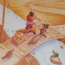 UNUSED THANKSGIVING card, adorable fox and squirrel friends 8