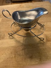 Saucier Dish Gravy Boat Server w/ Carrier & Tea Light Sauce Warmer Stainless MCM picture