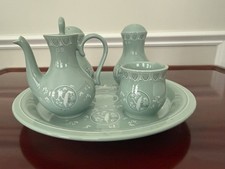 Vintage RARE Korean Authentic Haengnam Jade Green Celadon Condiment Set 5pcs-EUC picture