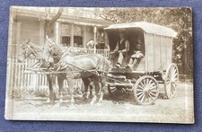RPPC Vintage real photo postcard father son horse and carriage Antique  picture