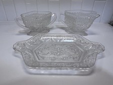 Vintage Indiana Sandwich Clear Diamond Shape Sugar Creamer And Tray picture