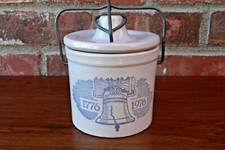 Bicentennial 1776 - 1976 Vintage Stoneware Crock & Lid  LIBERTY BELL ~ Excellent picture