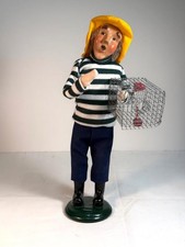Vintage 2000 Byers Choice Fisherman Caroler w/ Crab Trap, Green Stripe Shirt picture