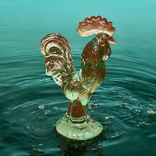 Vintage Green UV Reactive Glow Glass Rooster Chicken picture
