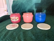 3 Vintage Walker's Honey Whip Glasbake Glass Jars Pots with Lids See Photos picture