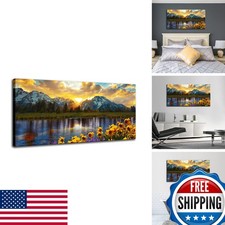CIYU Grand Teton Sunrise Mountain Canvas Wall Art 48x24 Lake picture