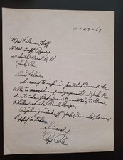 COZY COLE Signed Handwritten Letter 1967 Jazz Drummer Autograph YORK PA rare picture