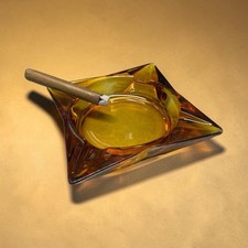 MCM Thick Amber Glass Cigar Ashtray 1960s Vintage 4 Slots READ picture