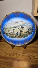 11½ Inch Dog Bavarian Plate German Pointer Hunting Pheasant Gold Gilt Blue picture
