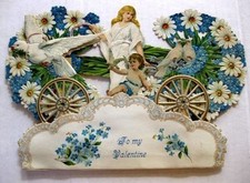 1927 Pop Out Valentine's Day Stand Up Display w/ Angel Doves Pulling Wagon picture