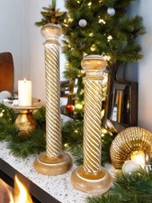 Dolbi Cashier Candlestick Holders Pair Twisted Wood Columns Hollywood Regency picture
