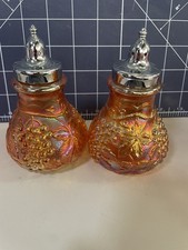 IMPERIAL GLASS GRAPE AND CABLE RUBIGOLD SALT AND PEPPER SHAKERS picture