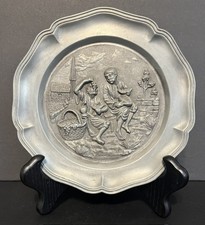 Vintage Pewter Relief Plate Murillo Boys Eating Melon & Grapes German Zinn picture