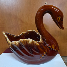 Hull USA 490 F71 Brown Drip Glaze Ceramic Swan Bird Planter picture