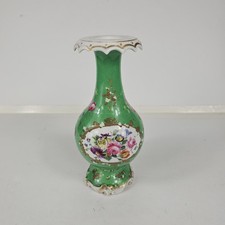 Antique 19th C Old Paris Style Green Porcelain Vase Hand Painted Flowers Gilt picture