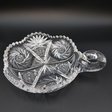 Antique ABP Cut Glass Handled Nappy Bowl Sawtooth Hobstar Pinwheel Crystal Dish picture