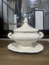 Vintage White Ironstone Soup Tureen w/ Lid & Underplate 12”x11” Crazing picture