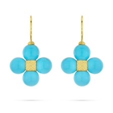 Round Cut Sleeping Beauty Turquoise Dangle/Drop Earring In 14k Yellow Gold Over picture