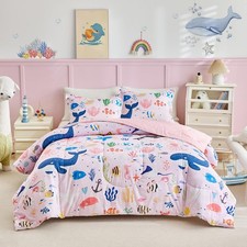 Cotton Twin Size Comforter Set for Girls, World of The Sea Pink Ocean Theme D... picture