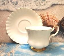 ROYAL ALBERT Tea Cup & Saucer White with Gold Trim England Bone China (Val Do'r) picture