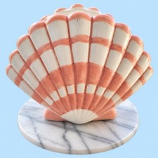 VTG Pink White Ceramic Scallop Shell Planter Vase Coastal Grandmillennial Decor picture