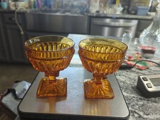 2 Vintage Indiana Glass Amber Mount Vernon Sherbet Dessert Cups picture